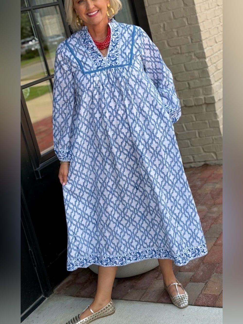 Victoria Dunn East Bay Maxi in Royal Trellis Blue/White Dress size XL